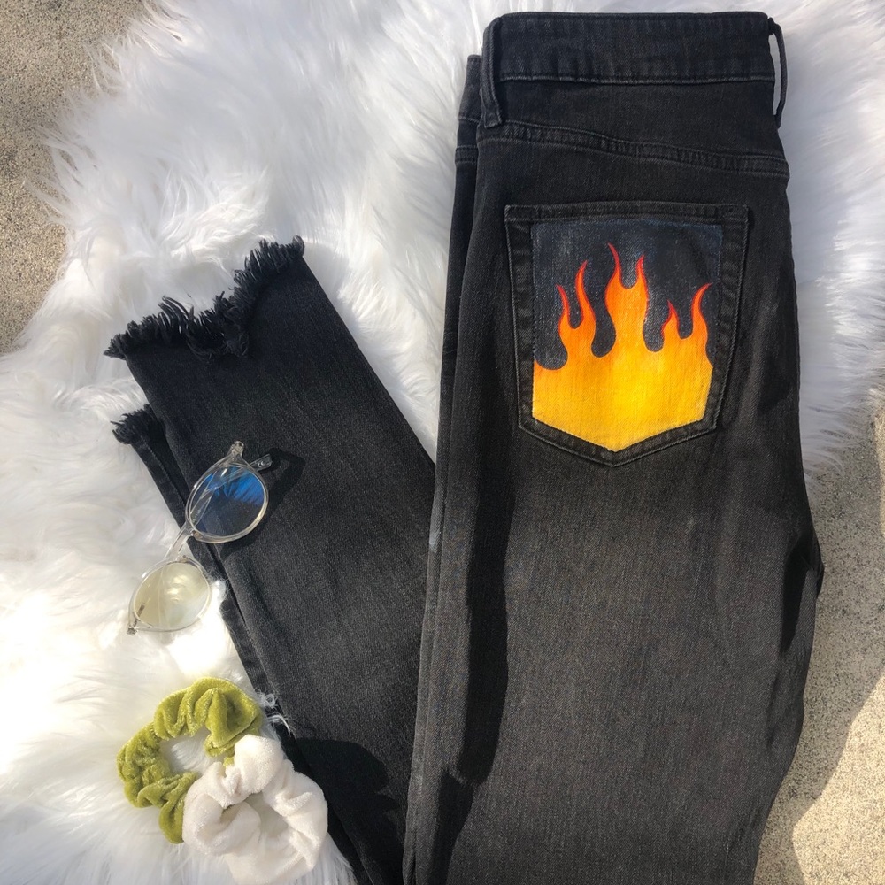 Hand painted black jeans